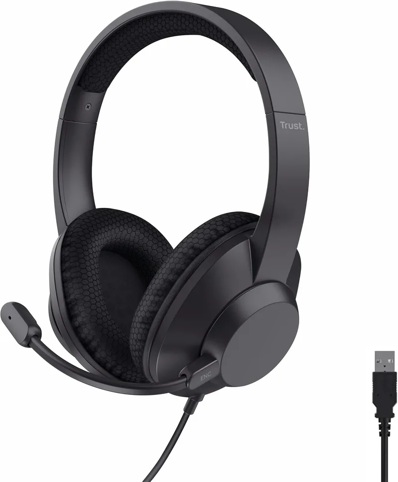 Trust ▫️ Ayda MAX Auscultadores com cabo USB, tipo over-ear, microfone ENC, pretos