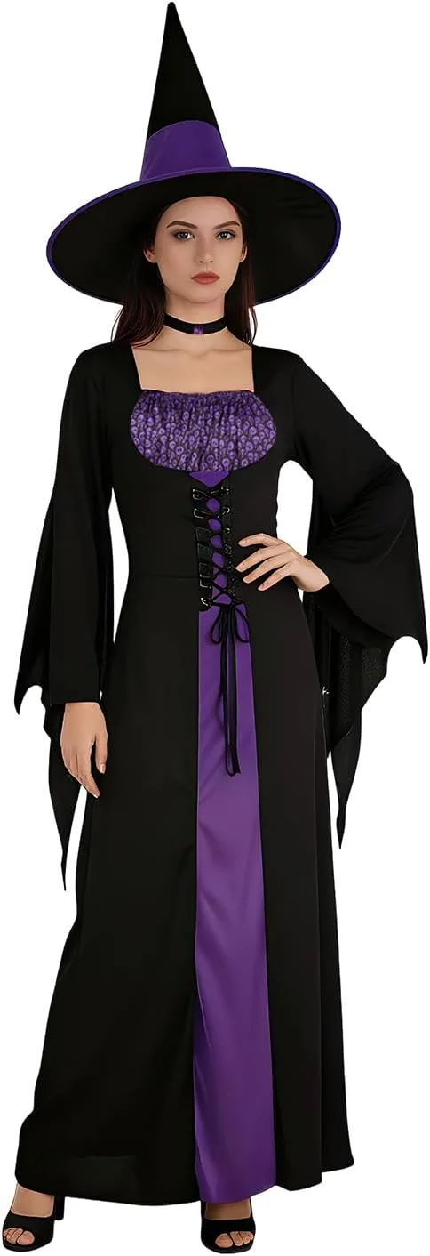 MOYGOR ▫️ Fato de bruxa para mulher, vestido medieval renascentista, fato de bruxa, fato de bruxa, fato de bruxa, fato de Halloween e carnaval
