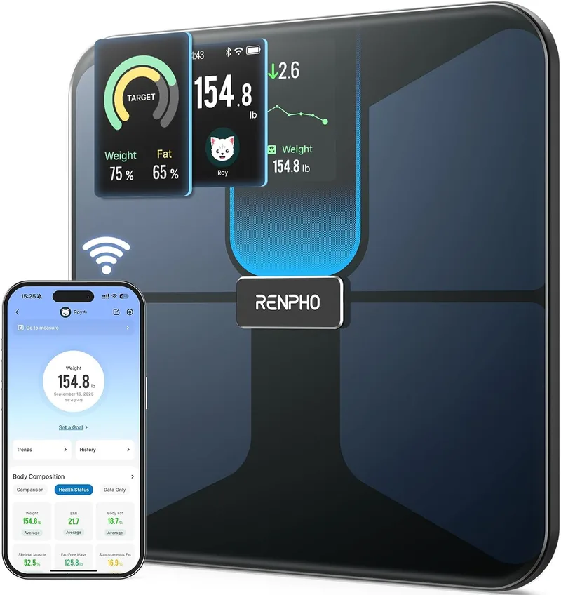 RENPHO ▫️ Balança Inteligente com Aplicação, 18 Parâmetros, Recarregável, Wi-Fi/Bluetooth