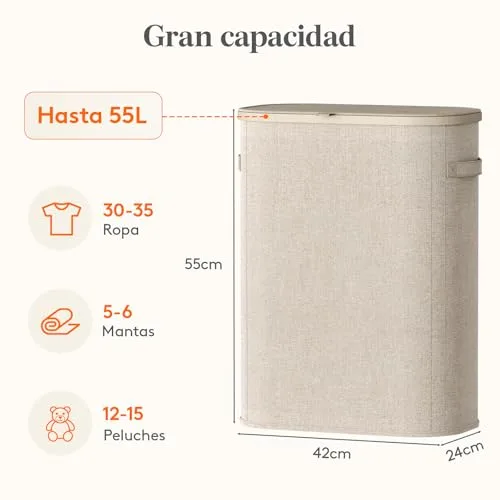 Lifewit ▫️ Cesto para Roupa Suja, Cesto Dobrável com Saco Removível e Pega, Cesto para Roupa Suja com Tampa, Cesto para Roupa Suja para Quarto, Casa de Banho, Lavandaria, Quarto, 55 L, Bege 3