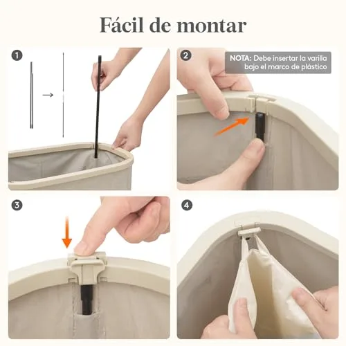 Lifewit ▫️ Cesto para Roupa Suja, Cesto Dobrável com Saco Removível e Pega, Cesto para Roupa Suja com Tampa, Cesto para Roupa Suja para Quarto, Casa de Banho, Lavandaria, Quarto, 55 L, Bege 4