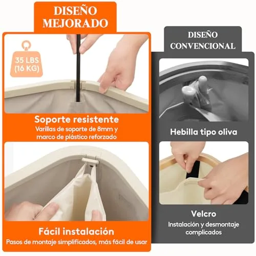 Lifewit ▫️ Cesto para Roupa Suja, Cesto Dobrável com Saco Removível e Pega, Cesto para Roupa Suja com Tampa, Cesto para Roupa Suja para Quarto, Casa de Banho, Lavandaria, Quarto, 55 L, Bege 5