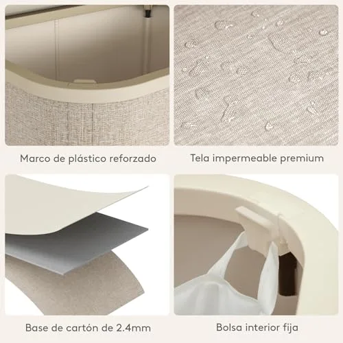 Lifewit ▫️ Cesto para Roupa Suja, Cesto Dobrável com Saco Removível e Pega, Cesto para Roupa Suja com Tampa, Cesto para Roupa Suja para Quarto, Casa de Banho, Lavandaria, Quarto, 55 L, Bege 6
