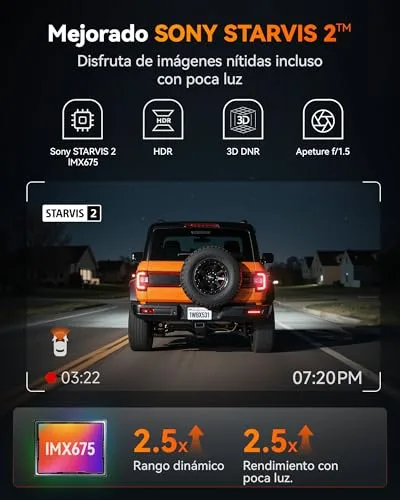 WOLFBOX ▫️ Câmara de bordo para automóvel, Starvis 2, Wi-Fi 5,8 GHz, cartão de 64 GB, GPS 3