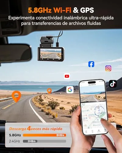 WOLFBOX ▫️ Câmara de bordo para automóvel, Starvis 2, Wi-Fi 5,8 GHz, cartão de 64 GB, GPS 4