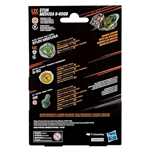 Hasbro ▫️ Beyblade X, Stun Medusa 9-60 GB UX, Kit Inicial com Top Takara Tomy do Tipo Resistência e Lançador, Conjunto de Tops de Batalha, A partir dos 8 anos 6