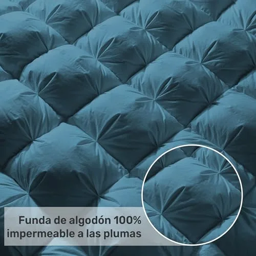 UNIKOME ▫️ Edredão de penas e penugem para cama 135/150, 100% algodão, enchimento de penugem para as quatro estações, design com pregas alfinetadas, certificado Oeko-Tex (Azul-marinho, 220 x 240 cm) 6