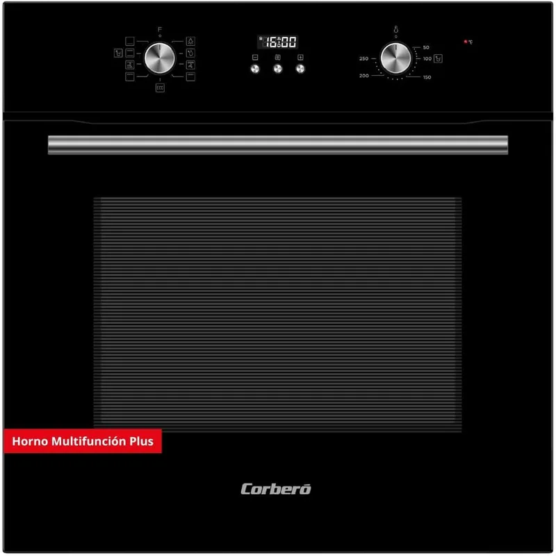 Corbero ▫️ Corberó - Corberó - Forno Multifunções Plus | CCHMD805N | 59x59x56 cm | 70L | 8 Programas | Ecrã Digital | Função Hidrólise | 3000W | Vidro Duplo | Guias Amovíveis | Vidro Preto | Vidro Preto