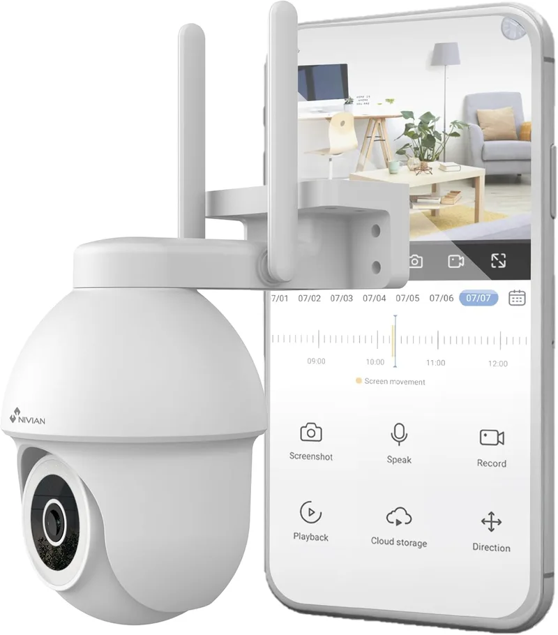 NIVIAN ▫️ Câmara PTZ Wi-Fi de 2,4 GHz Half4K 2560x1440, Visão Noturna a Cores, Detecção de Movimento e Pessoas, Compatível com Alexa e Google Home, Controlo através da aplicação Tuya, Imagem Super HD 2,5k