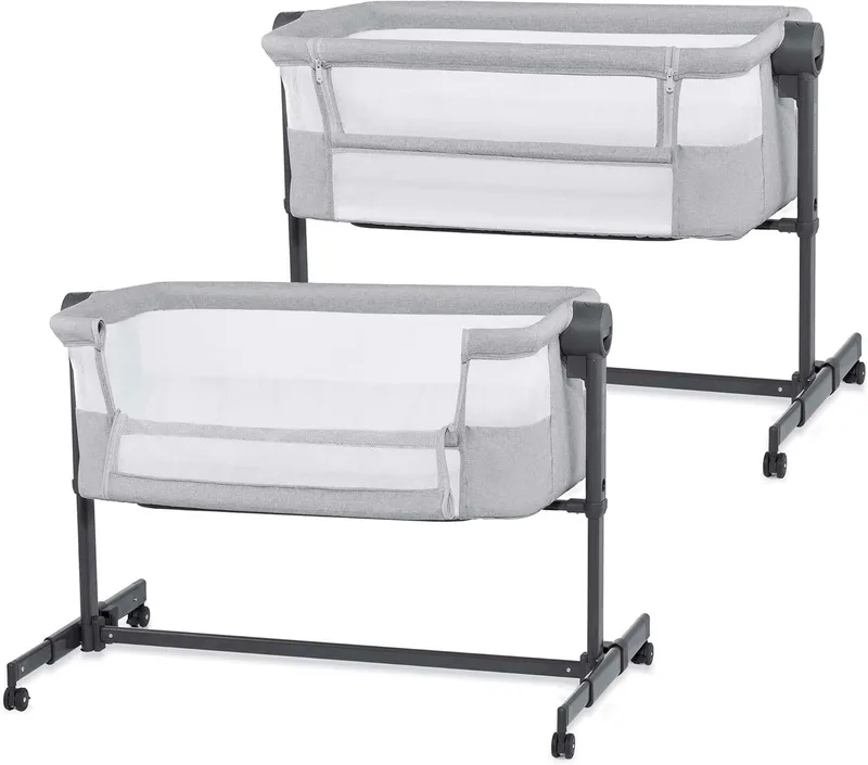 Kinderkraft ▫️ Nestee UP 2 – Berço de co-leito para bebé com colchão, berço de cabeceira, ajuste fácil da cama dos pais, ajuste de altura, boa circulação de ar, rodas de transporte, cinzento cloro