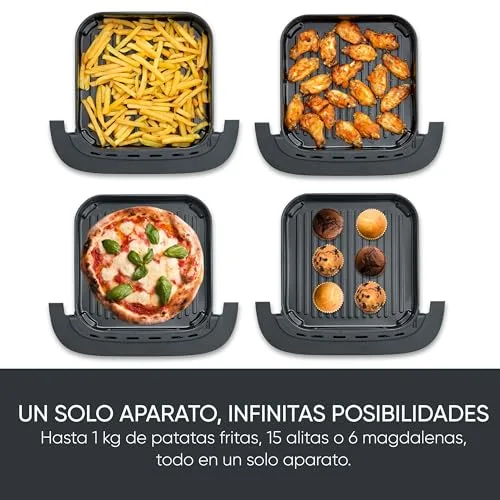 Severin ▫️ Fritadeira de ar quente S-Fry Pizza & More, 10 programas automáticos para pizza e muito mais, distribuição ideal do calor, formato extra-largo, janela de visualização, 4 l, 2100 W, preto, prateado, FR 2464 4