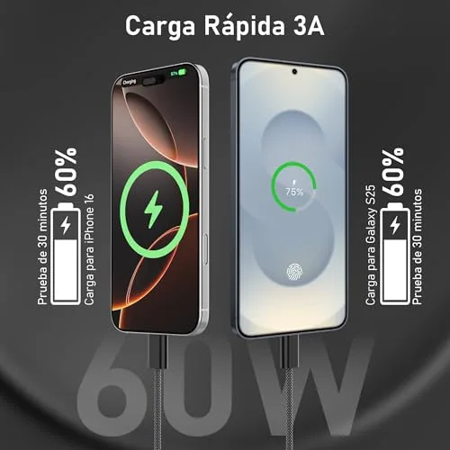 Anysea ▫️ Cabo USB-C para USB-C de carregamento rápido - Conjunto de 4 [2 m + 1 m + 1 m + 0,5 m] Cabo USB Tipo C de 60 W com carregamento rápido, trançado em nylon, para dados e carregamento de telemóveis, compatível com iPhone 17, 16, 15, Galaxy S25, S24, iPad e MacBook 2