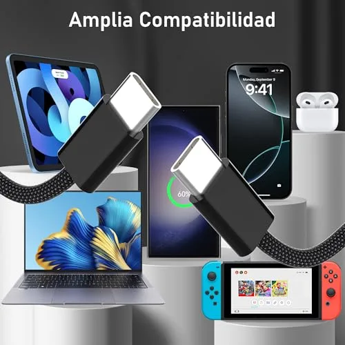 Anysea ▫️ Cabo USB-C para USB-C de carregamento rápido - Conjunto de 4 [2 m + 1 m + 1 m + 0,5 m] Cabo USB Tipo C de 60 W com carregamento rápido, trançado em nylon, para dados e carregamento de telemóveis, compatível com iPhone 17, 16, 15, Galaxy S25, S24, iPad e MacBook 4