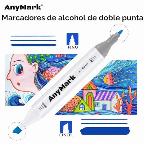 AnyMark ▫️ Canetas de marca à base de álcool, 100 cores, ponta biselada e ponta fina 2