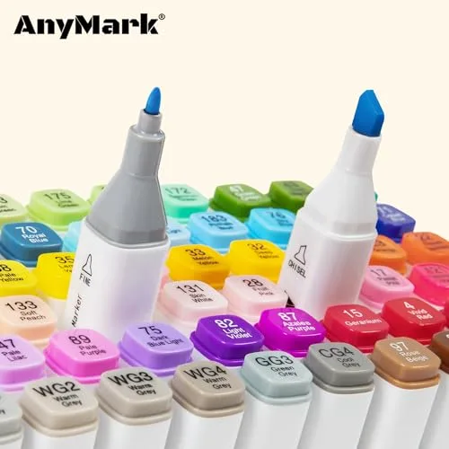 AnyMark ▫️ Canetas de marca à base de álcool, 100 cores, ponta biselada e ponta fina 3