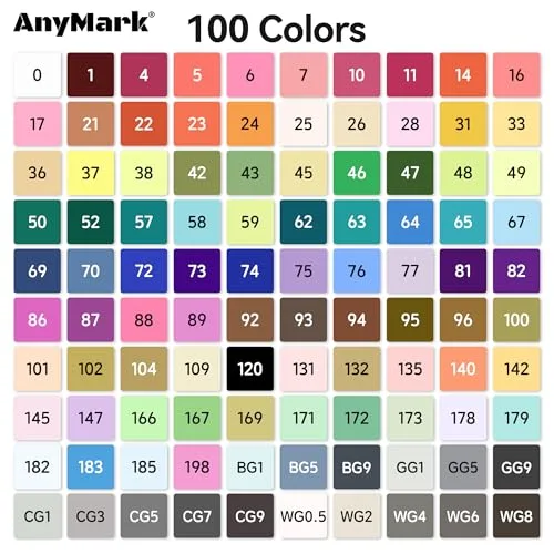 AnyMark ▫️ Canetas de marca à base de álcool, 100 cores, ponta biselada e ponta fina 4
