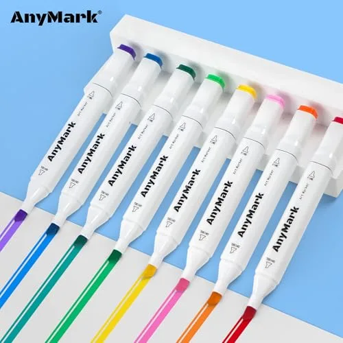 AnyMark ▫️ Canetas de marca à base de álcool, 100 cores, ponta biselada e ponta fina 5