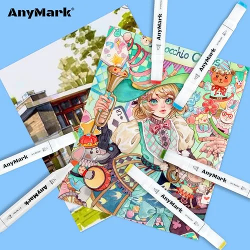 AnyMark ▫️ Canetas de marca à base de álcool, 100 cores, ponta biselada e ponta fina 6
