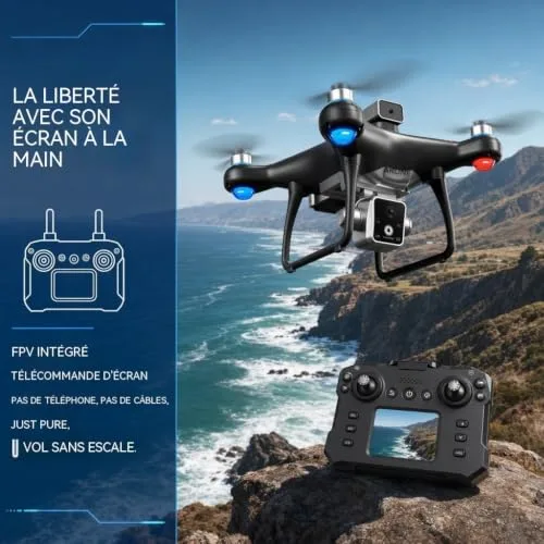 JOIN DAN ▫️ Drone KY102 com controlador com ecrã e cartão SD, motor sem escovas, localização por fluxo ótico, sistema ativo de evasão de obstáculos, 2 baterias, descolagem/aterragem com um toque. (vermelho) 2