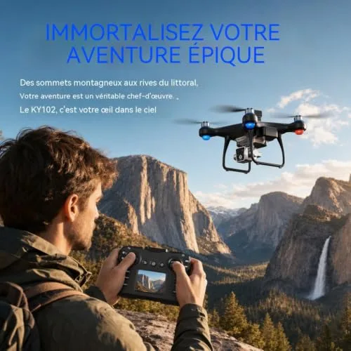 JOIN DAN ▫️ Drone KY102 com controlador com ecrã e cartão SD, motor sem escovas, localização por fluxo ótico, sistema ativo de evasão de obstáculos, 2 baterias, descolagem/aterragem com um toque. (vermelho) 3