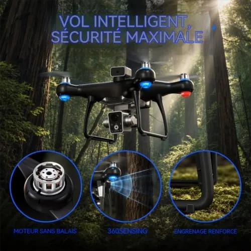JOIN DAN ▫️ Drone KY102 com controlador com ecrã e cartão SD, motor sem escovas, localização por fluxo ótico, sistema ativo de evasão de obstáculos, 2 baterias, descolagem/aterragem com um toque. (vermelho) 4