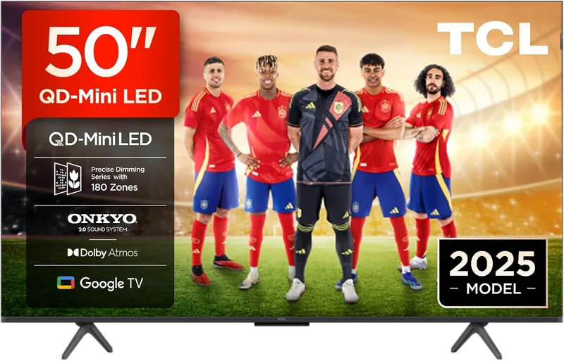 TCL ▫️ Smart TV LED 50Q6C 50 "Classic QD-Mini, 4K HDR Premium 1000nits, com tecnologia Google TV (Dolby Vision IQ e Atmos, sistema de som Onkyo 2.1, Motion Clarity Pro 144Hz, controlo por voz), Q6C