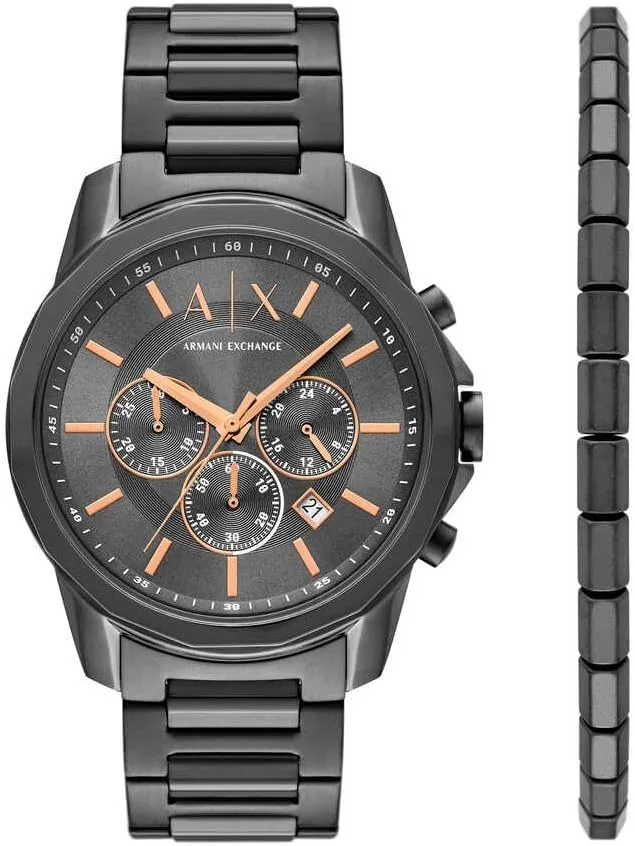 Armani Exchange ▫️ Relógio para homem, movimento cronógrafo de quartzo e caixa de 44 mm com bracelete em aço inoxidável