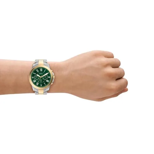 Fossil ▫️ Relógio para homem Grant, movimento de quartzo, caixa em aço inoxidável prateado de 44 mm com bracelete em pele, FS5210IE 2