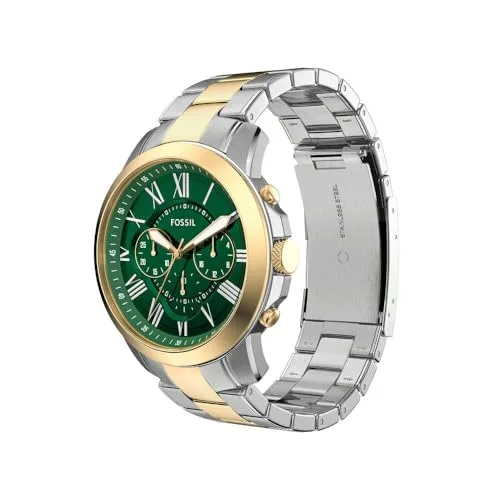Fossil ▫️ Relógio para homem Grant, movimento de quartzo, caixa em aço inoxidável prateado de 44 mm com bracelete em pele, FS5210IE 3