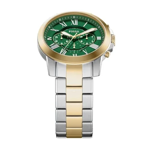 Fossil ▫️ Relógio para homem Grant, movimento de quartzo, caixa em aço inoxidável prateado de 44 mm com bracelete em pele, FS5210IE 4