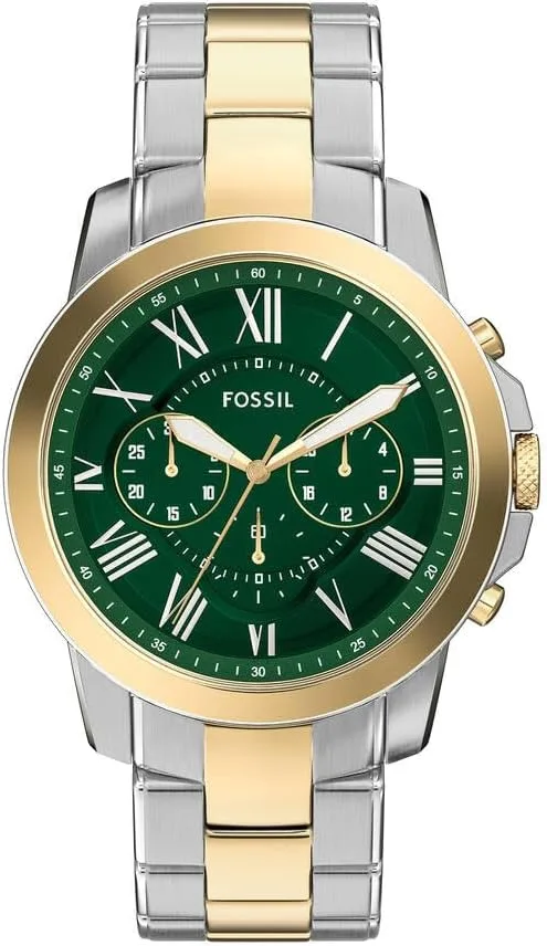 Fossil ▫️ Relógio para homem Grant, movimento de quartzo, caixa em aço inoxidável prateado de 44 mm com bracelete em pele, FS5210IE