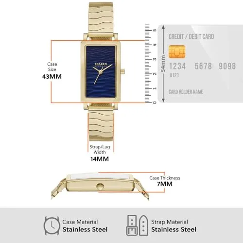 Skagen ▫️ Relógio Hagen para mulher, movimento de quartzo de três ponteiros com bracelete em aço inoxidável ou couro 7