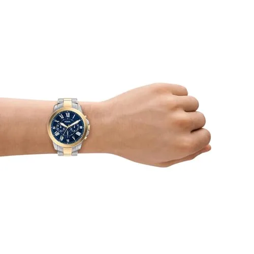 Fossil ▫️ Relógio para homem Grant, movimento de quartzo, caixa de aço inoxidável prateado de 44 mm com bracelete em pele, FS5210IE 2