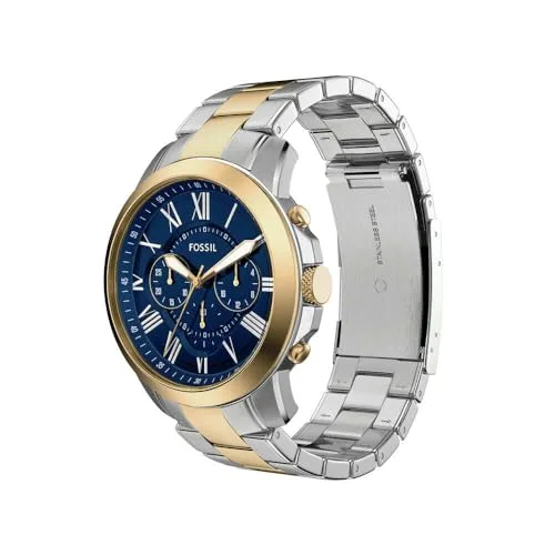 Fossil ▫️ Relógio para homem Grant, movimento de quartzo, caixa de aço inoxidável prateado de 44 mm com bracelete em pele, FS5210IE 3