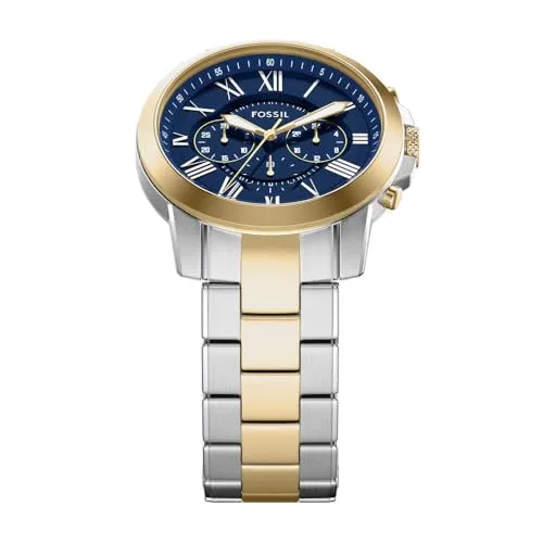 Fossil ▫️ Relógio para homem Grant, movimento de quartzo, caixa de aço inoxidável prateado de 44 mm com bracelete em pele, FS5210IE 4