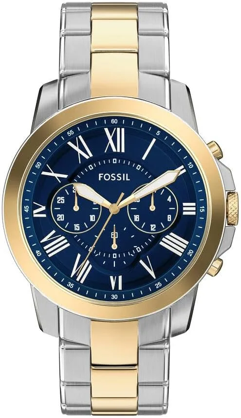 Fossil ▫️ Relógio para homem Grant, movimento de quartzo, caixa de aço inoxidável prateado de 44 mm com bracelete em pele, FS5210IE