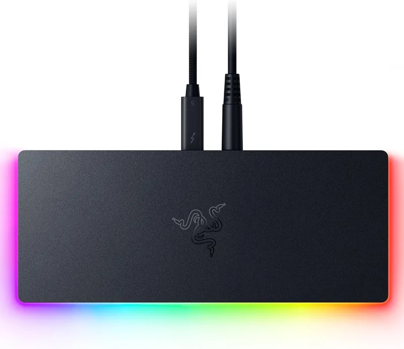 Razer ▫️ Thunderbolt 5 Dock Chroma - Dock Thunderbolt com 11 portas USB - 3 portas DisplayPort Thunderbolt 5 - Ethernet - Passthrough de 140 W - Leitor de cartões SD/UHS - 3 portas USB - Extensão M.2 - Conector UE - PC/Mac | Preto