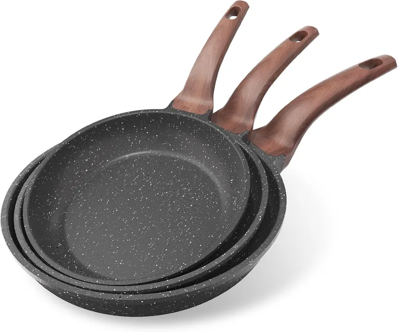 YASHE ▫️ Conjunto de 3 frigideiras antiaderentes 20/24/28 cm com revestimento de granito - Compatível com indução, leve, durável e saudável para cozinhar todos os dias