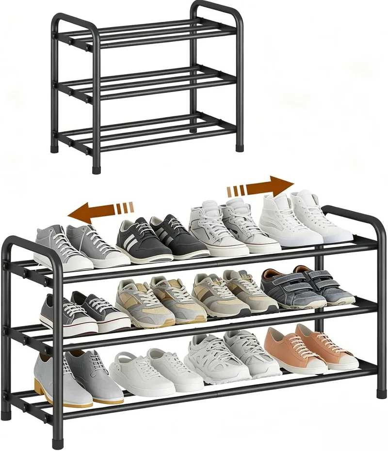 YUWHFEI ▫️ Sapateira extensível de 3 níveis, sapateiras metálicas, sapateira para 6-12 pares de sapatos, sapateira pequena para exterior, armários, interior, largura ajustável (45-80) cm