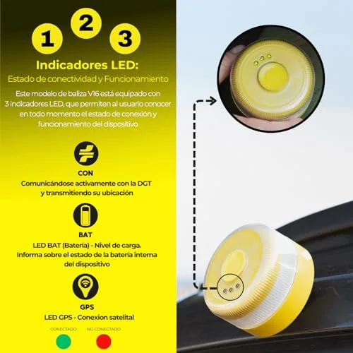 ISSE ▫️ SAFETY Baliza v16 Homologada pela DGT, com SIM e dados incluídos até 2038 - Luz de emergência para automóvel homologada pela DGT 3.0 - v16 com geolocalização obrigatória a partir de janeiro de 2026 v16 Homologada pela DGT 4
