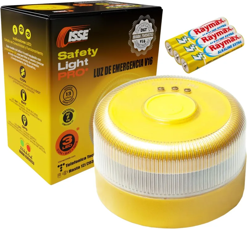 ISSE ▫️ SAFETY Baliza v16 Homologada pela DGT, com SIM e dados incluídos até 2038 - Luz de emergência para automóvel homologada pela DGT 3.0 - v16 com geolocalização obrigatória a partir de janeiro de 2026 v16 Homologada pela DGT