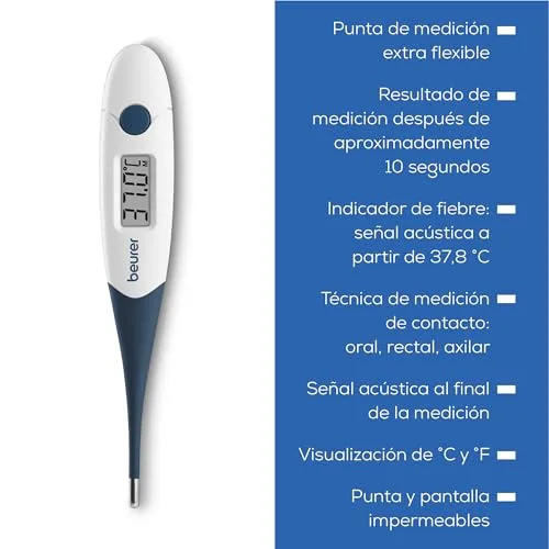 Beurer ▫️ FT 17 – termómetro clínico digital, com ponta de medição flexível para medição oral, retal e axilar, resultado em 10 segundos, indicador de febre, para bebés, crianças e adultos, branco 6