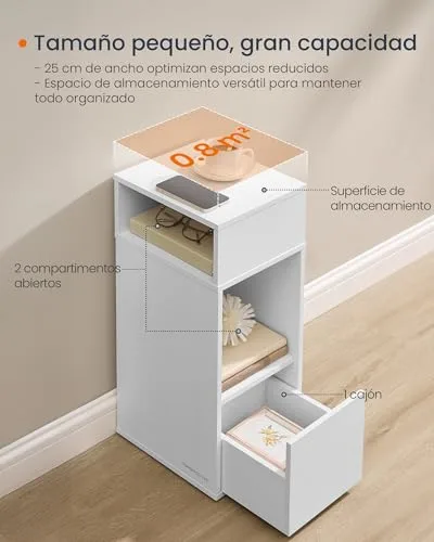 SONGMICS HOME ▫️ Mesa de cabeceira estreita, montagem sem ferramentas, com gaveta 5