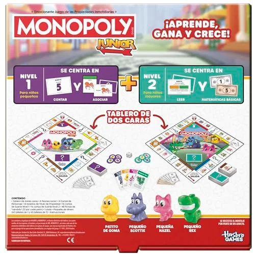 Hasbro Gaming ▫️ Jogo de mesa Monopoly Junior (Edição de 2026) | 2 jogos num só para crianças pequenas, tabuleiro de duas faces | A partir dos 4 anos | 2-4 jogadores | 20 min. | Presentes para crianças em idade pré-escolar - Versão em espanhol 5