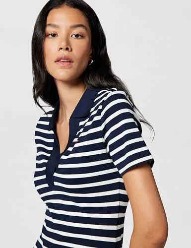 Tommy Hilfiger ▫️ Vestido estilo polo para mulher, corte justo, decote em V, curto 4