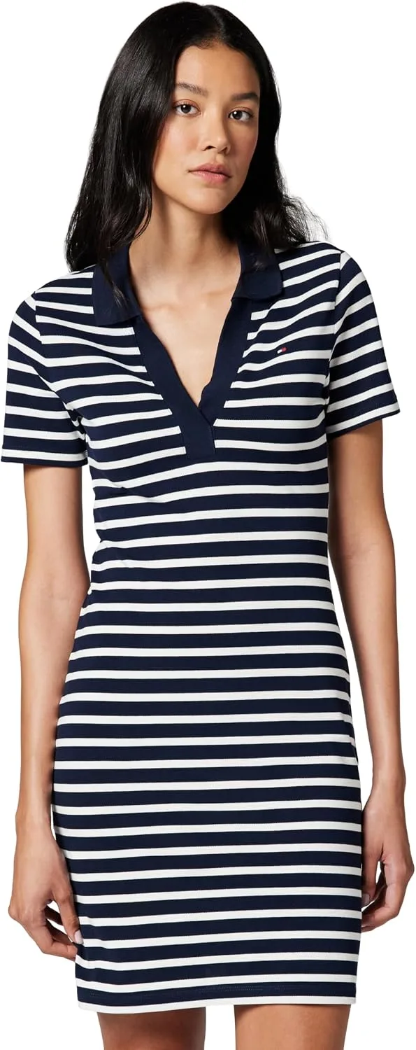 Tommy Hilfiger ▫️ Vestido estilo polo para mulher, corte justo, decote em V, curto