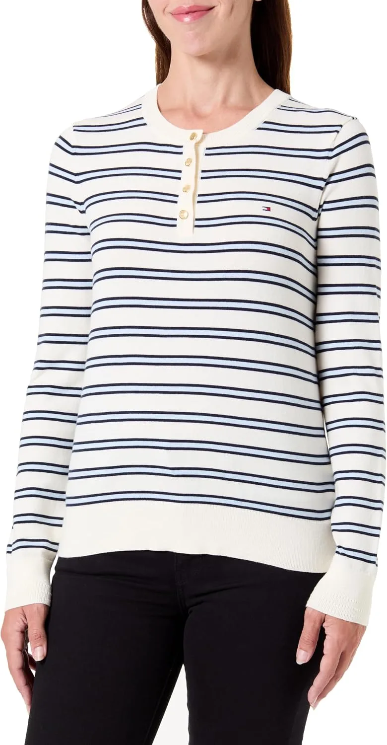 Tommy Hilfiger ▫️ Co Jersey Fine GG LS Henley Ww0ww49612 Camisola para mulher