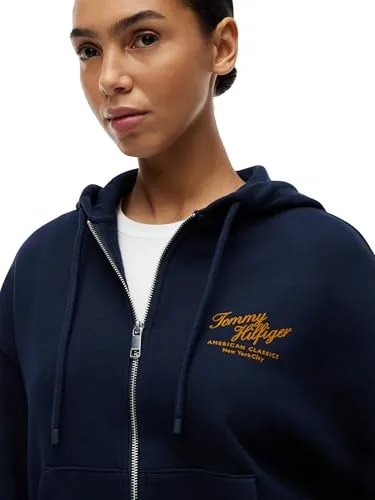 Tommy Hilfiger ▫️ Mdrn Script Zip Terry Hoodie Ww0ww47845 Camisola com capuz e fecho de correr para mulher 4