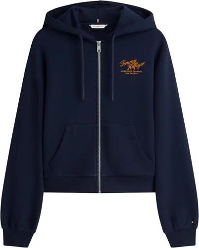 Tommy Hilfiger ▫️ Mdrn Script Zip Terry Hoodie Ww0ww47845 Camisola com capuz e fecho de correr para mulher 6