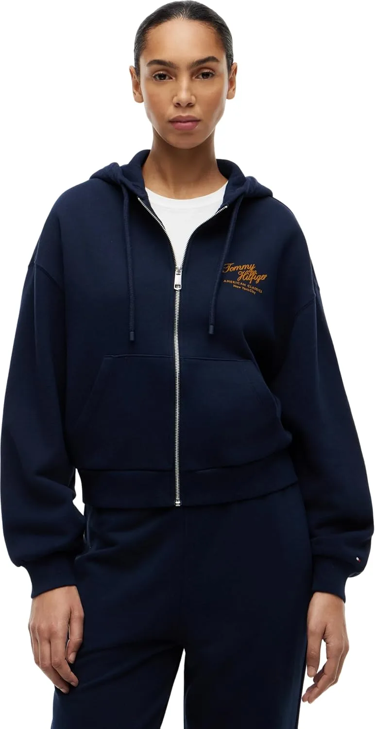 Tommy Hilfiger ▫️ Mdrn Script Zip Terry Hoodie Ww0ww47845 Camisola com capuz e fecho de correr para mulher